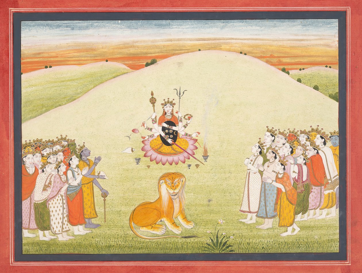 Durga teremtése: Oldal egy szétszórt Markandeya Puránából..., kb. 1810-20. alkotó: Unbekannt