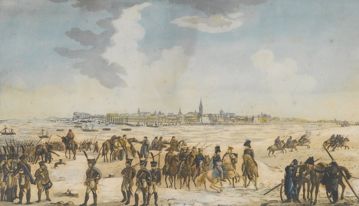Az orosz hadsereg átkelése a Rajnán Düsseldorf mellett, 1814. január 13. alkotó: Unbekannt