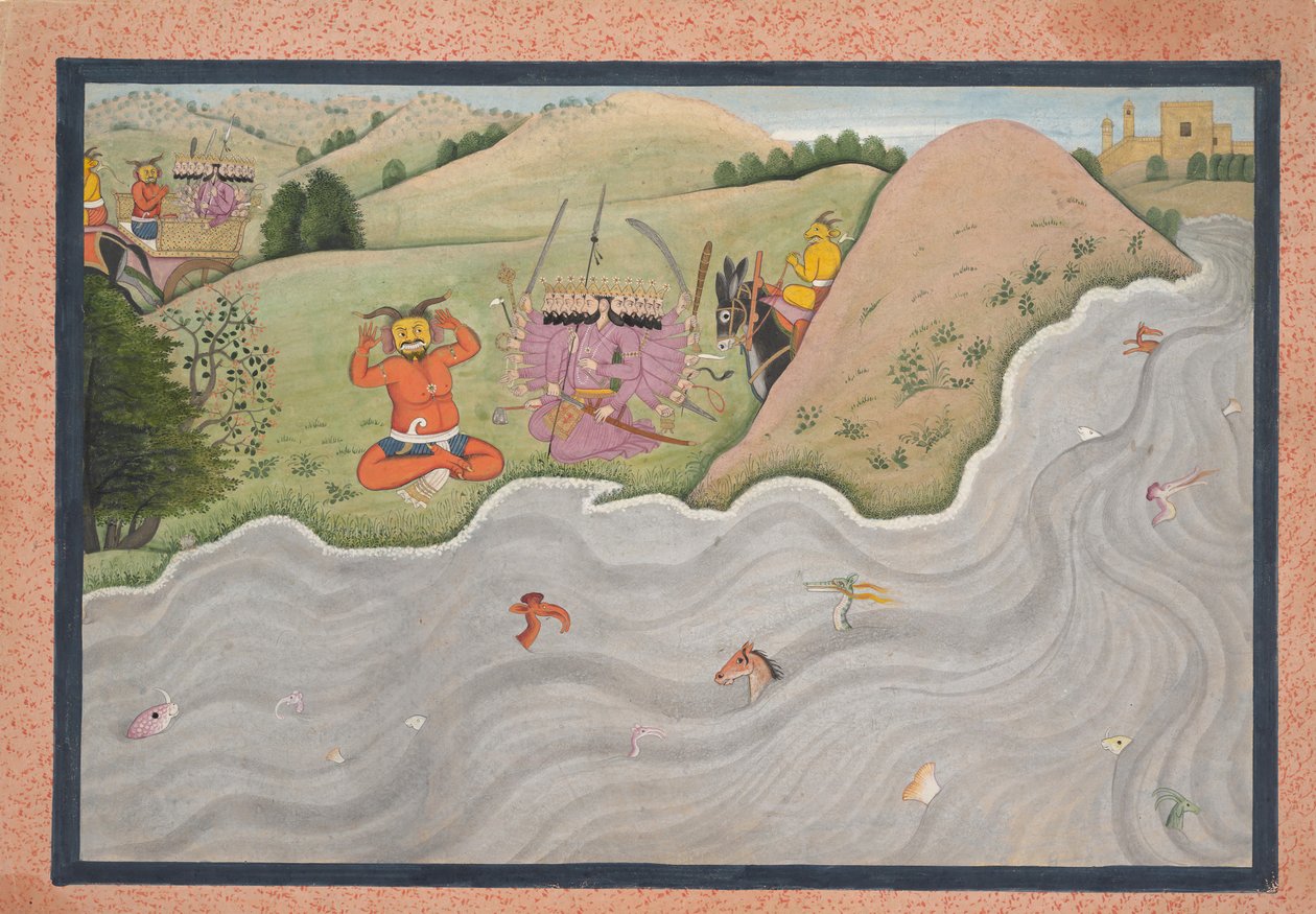 A démon Marichi megpróbálja eltántorítani Ravanát... egy szétszórt Ramayana sorozattól, kb. 1780. alkotó: Unbekannt