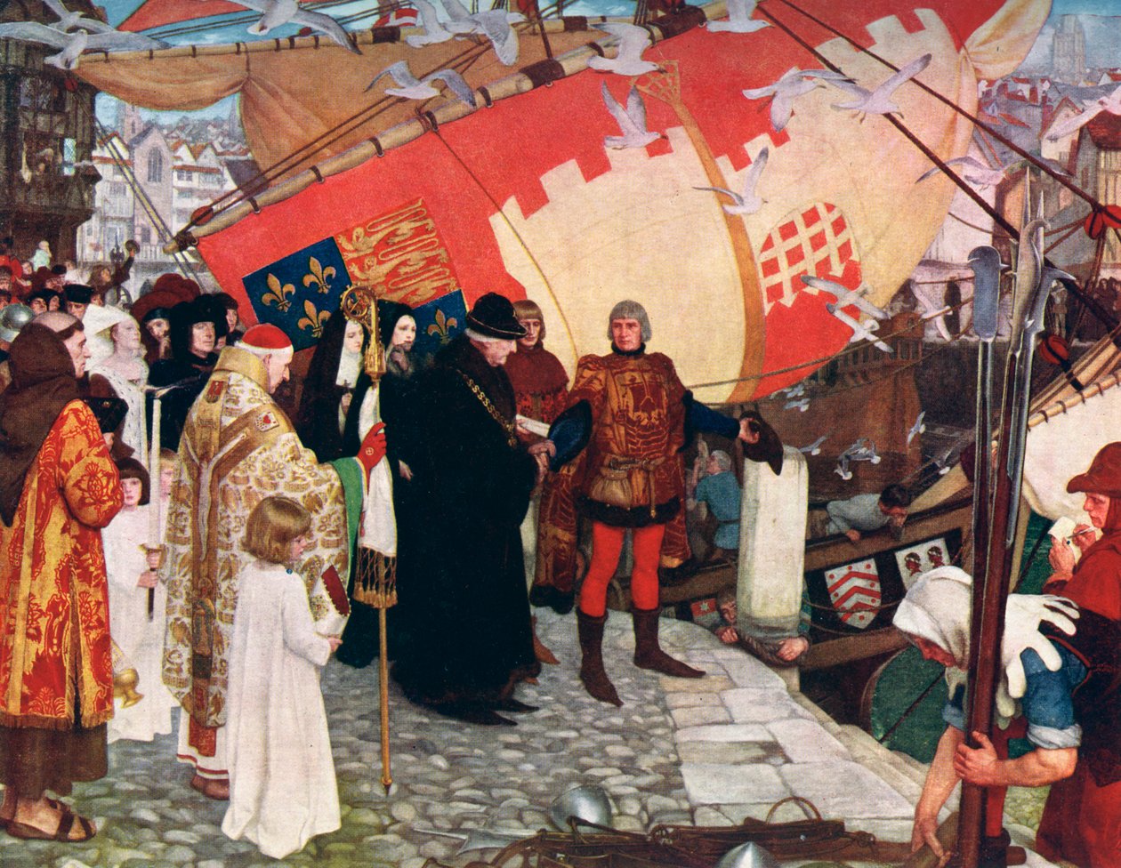 John és Sebastian Cabot távozása első felfedezőútjukon 1497-ben, 1906-ban alkotó: Unbekannt