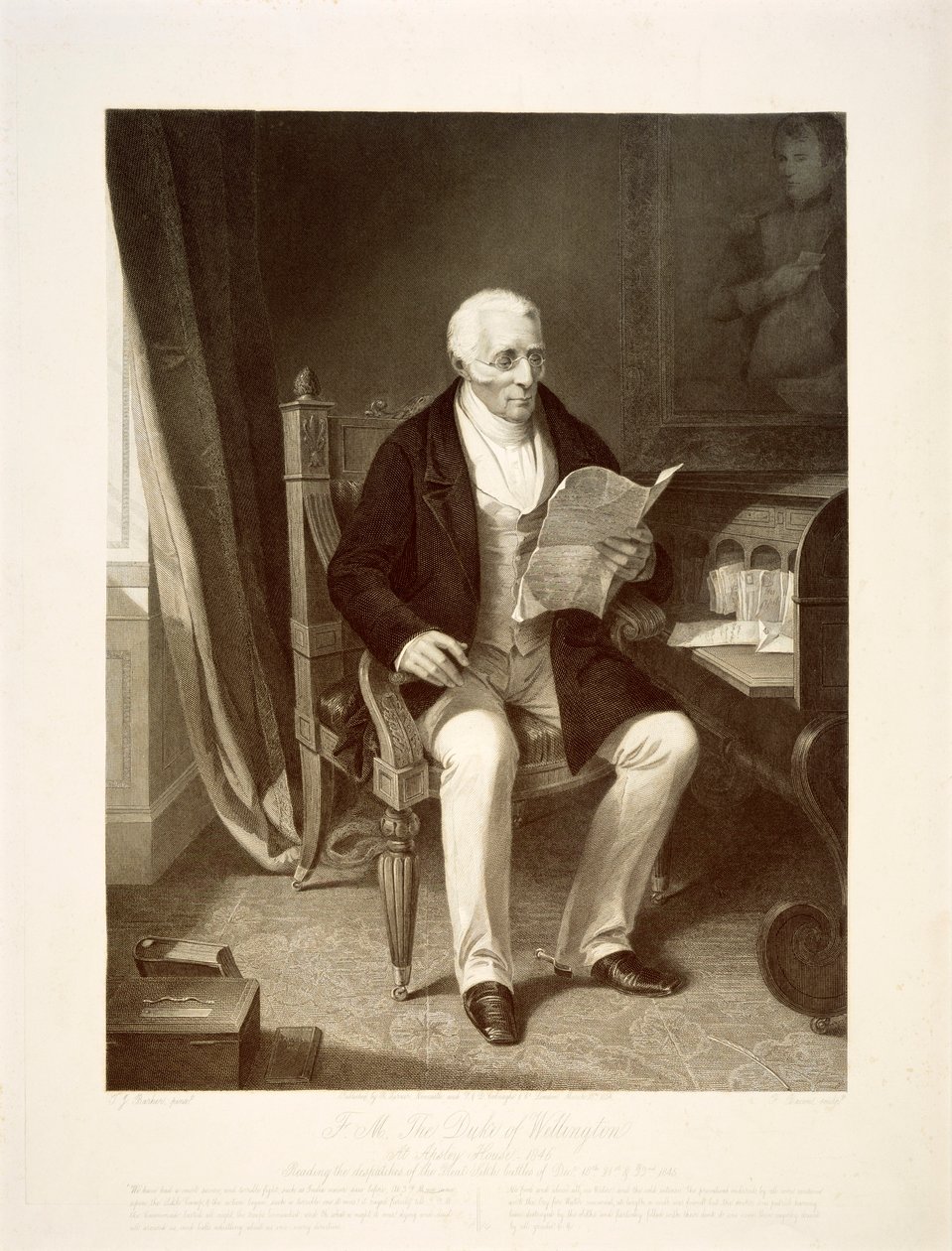 Wellington hercege küldeményeket olvas otthonában, az Apsley House-ban, Londonban, 1846 alkotó: Unbekannt