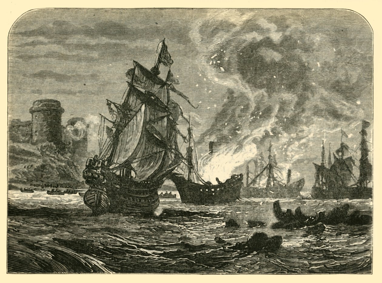 A hollandok a Medway-ben: De Ruyters támadása az upnori kastély ellen, 1667, 1890. alkotó: Unbekannt