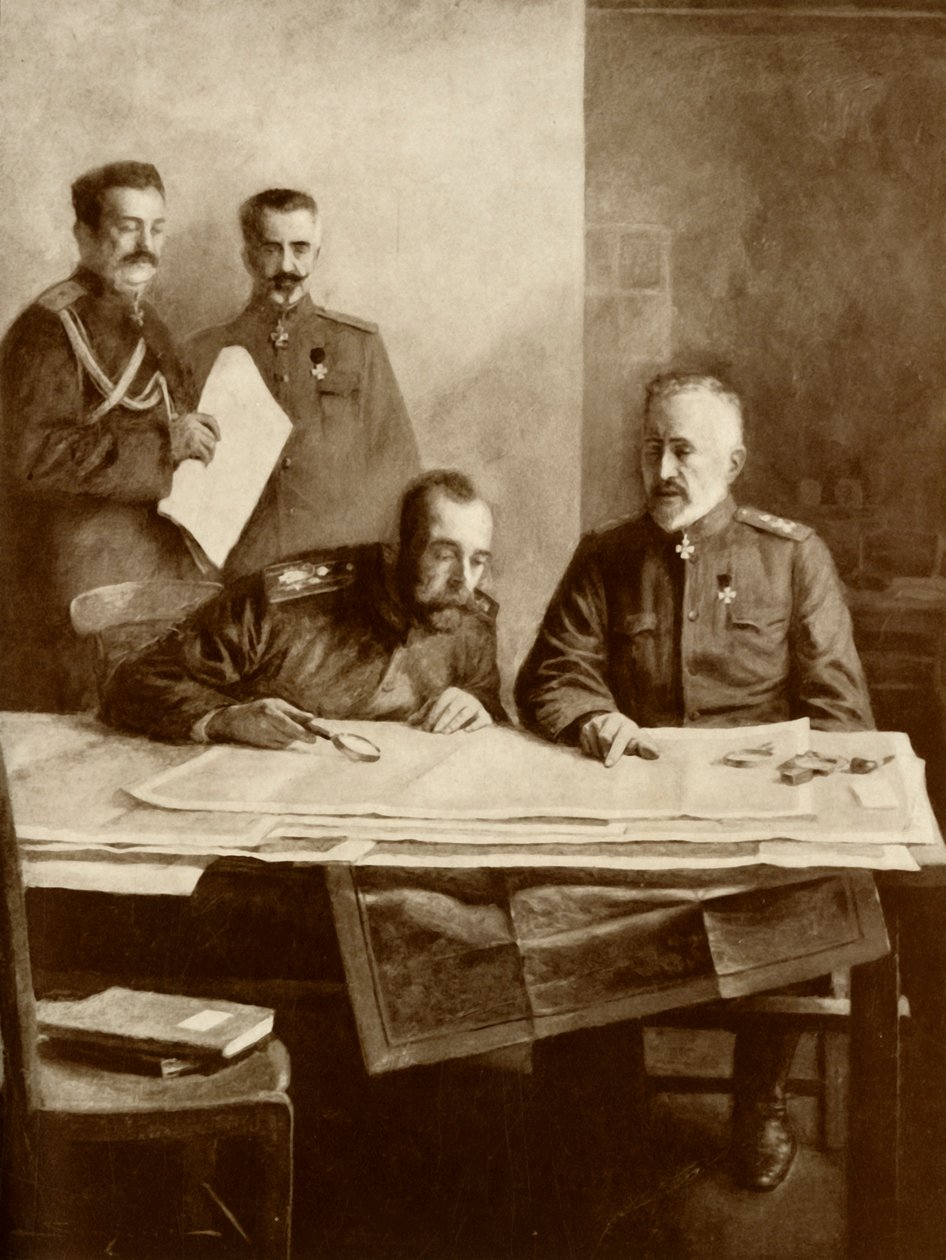 „Oroszország császára Miklós nagyherceggel a fronton”, 1916. alkotó: Unbekannt