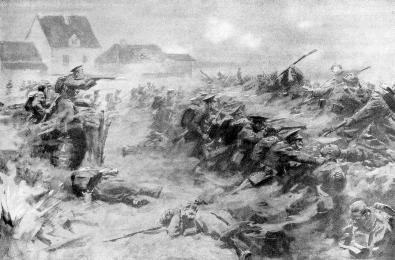 Az angolok visszaszorítják a németeket az Ypres fronton, Belgiumban, 1914. november 11., 1926. alkotó: Unbekannt