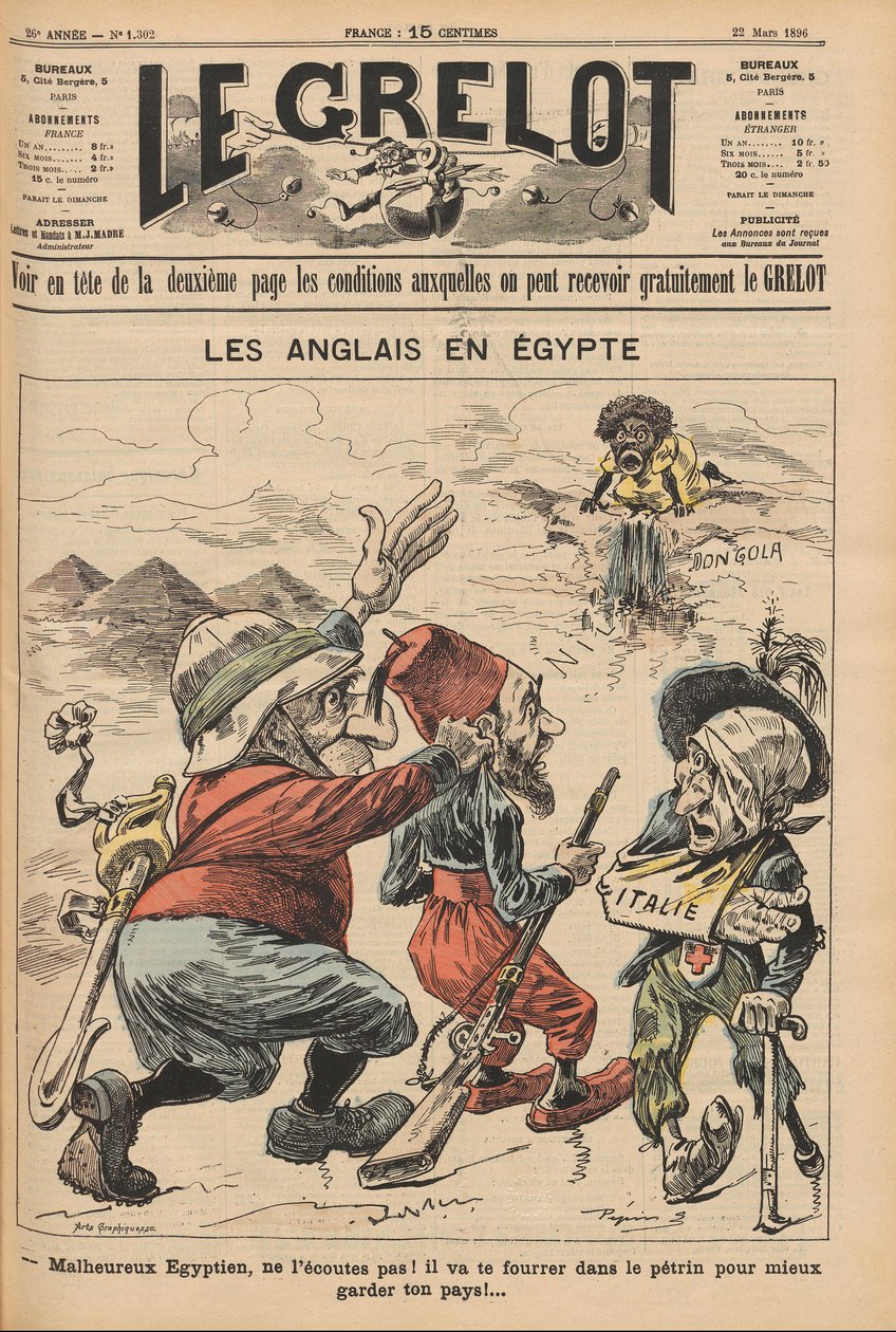 Az angolok Egyiptomban. Karikatúra a Le Grelot-ból, 1896. március 22., 1896. alkotó: Unbekannt