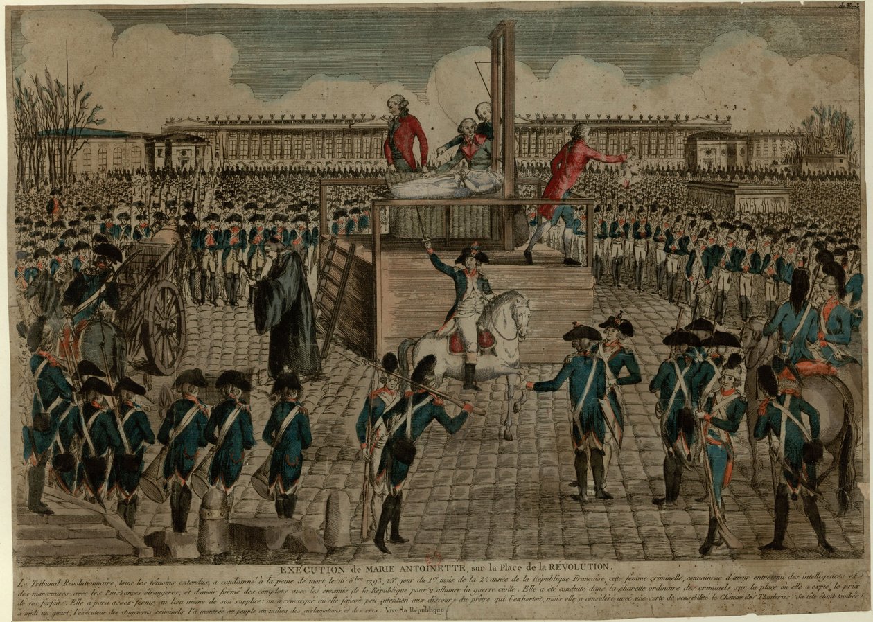Marie Antoinette kivégzése a Place de la Revolutionon 1793. október 16-án, c. 1793. alkotó: Unbekannt