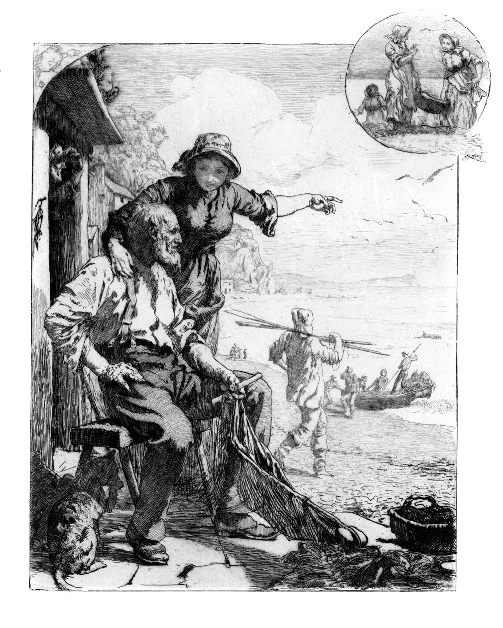 A Fisher Folks aratás. Makréla az öbölben, Sketch Dél-Devonban, 1882 alkotó: Unbekannt