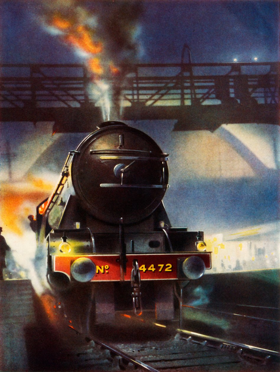 The Flying Scotsman, híres 4472-es számú mozdony, elhagyja a Kings Cross-t, 1935. alkotó: Unbekannt