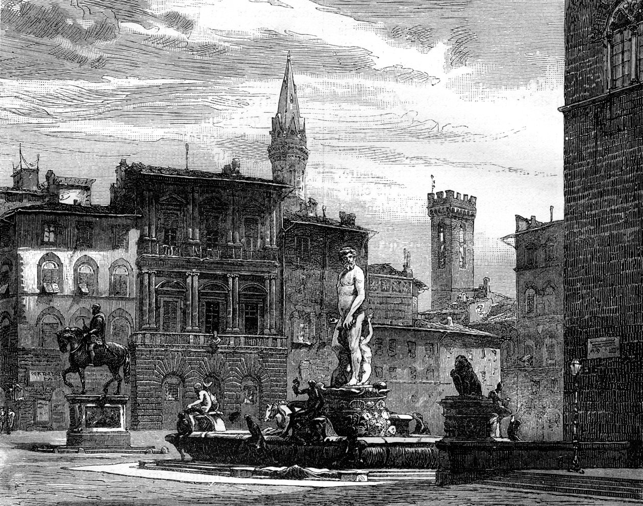 A Neptun-kút, Piazza della Signoria, Firenze, Olaszország, 19. század alkotó: Unbekannt