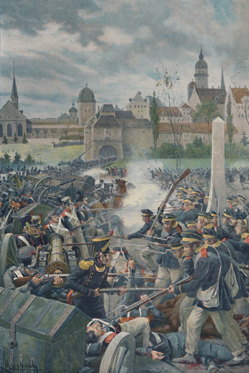 A francia hadsereg elhagyja Lipcset, 1813, 1896. alkotó: Unbekannt