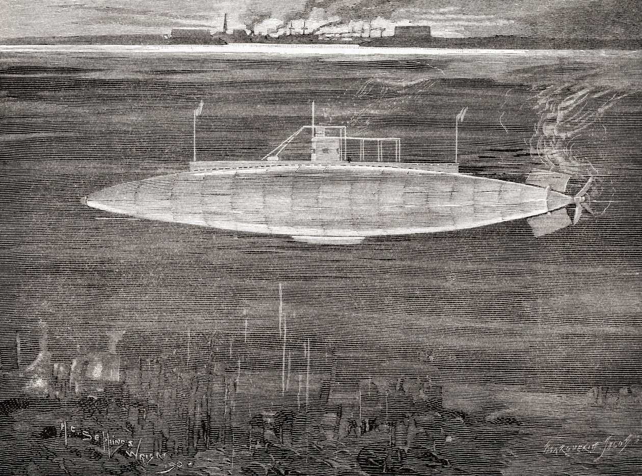 A francia haditengerészet Gustave Zédé tengeralattjárója, amelyet 1900-ban bocsátottak vízre. alkotó: Unbekannt