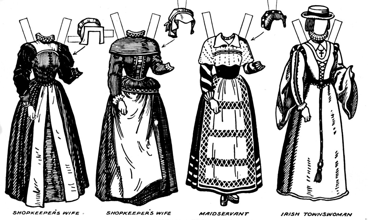 The Gallery of British Costume: Ruha, amelyet a tizenhatodik század végén viseltek, 1934 alkotó: Unbekannt