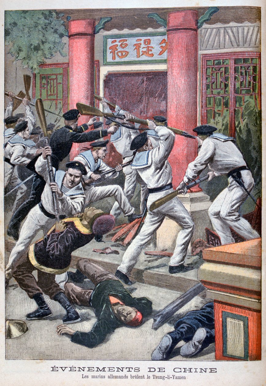 A német tengerészek felgyújtják a Tsung-Li-Yament, 1900 alkotó: Unbekannt