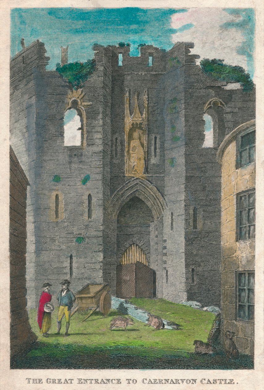 A Caernarvon-kastély nagy bejárata, 1808. alkotó: Unbekannt