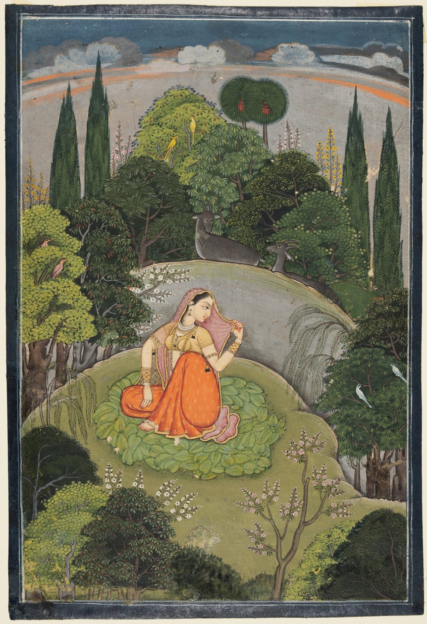 A hősnő, aki izgatottan várja távollévő szeretőjét Utka Nayika, c. 1760-1765. alkotó: Unbekannt