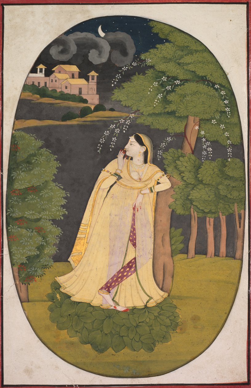 A hősnő, aki izgatottan várja távollévő szeretőjét Utka Nayika, c. 1800. alkotó: Unbekannt