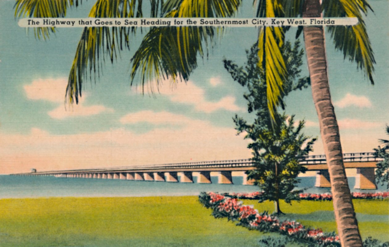 A tengerre vezető autópálya a legdélibb város felé tartva, Key West, Florida, 1940-es évek alkotó: Unbekannt