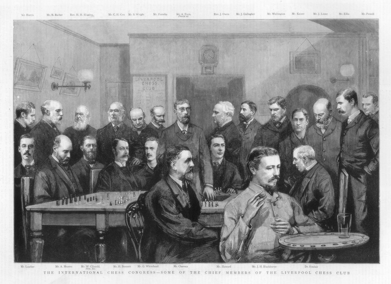 Nemzetközi Sakkkongresszus – a Liverpooli Sakkklub néhány fő tagja, 1890 alkotó: Unbekannt