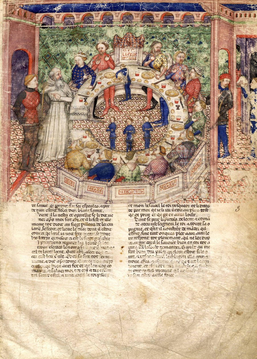 A kerek lovagok miniatűr A Szent Grál keresése és Arthur halála című filmből, 1220 körül alkotó: Unbekannt