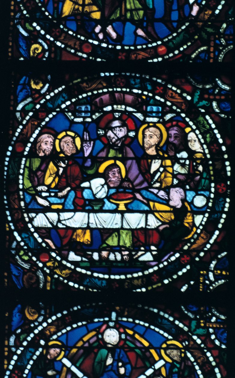 Az utolsó vacsora, ólomüveg, Chartres-i katedrális, Franciaország, 1205-1215 alkotó: Unbekannt