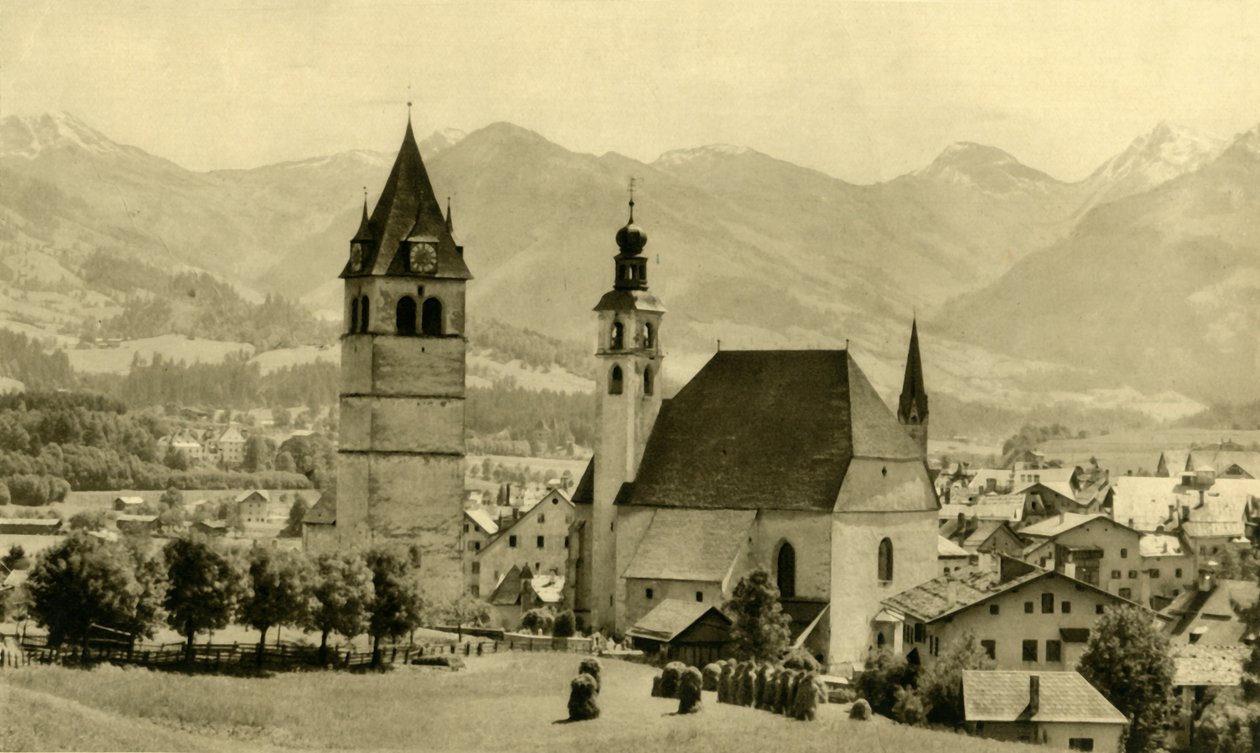 A Liebfrauenkirche és a St Andreas templom, Kitzbühel, Tirol, Ausztria, 1935. alkotó: Unbekannt