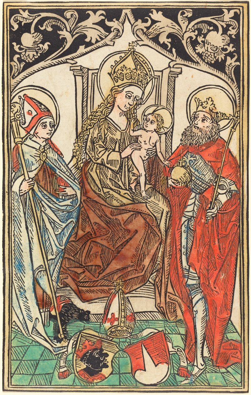 A Madonna és a gyermek trónoló Szent Korbinianussal és Zsigmonddal, 1492. alkotó: Unbekannt