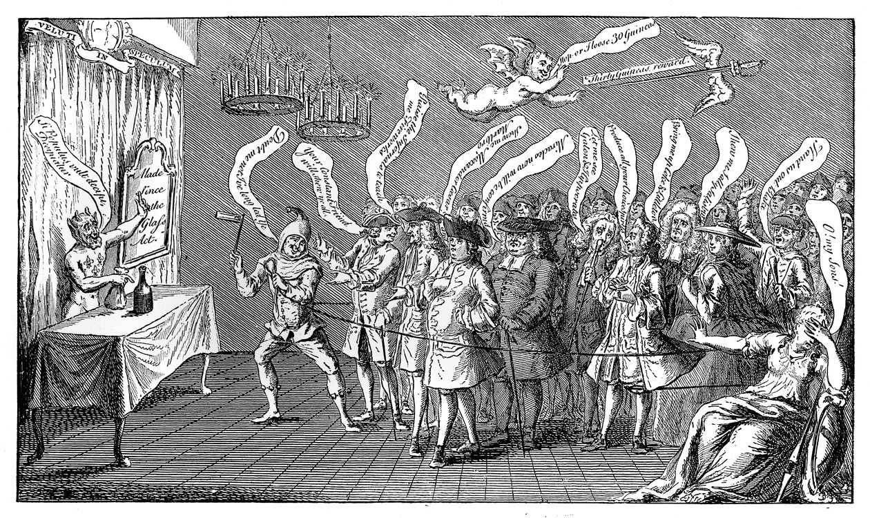 A varázsló vagy a palackvágó. Angol hiszékenység: vagy, Yere all Bottled, 1749 alkotó: Unbekannt