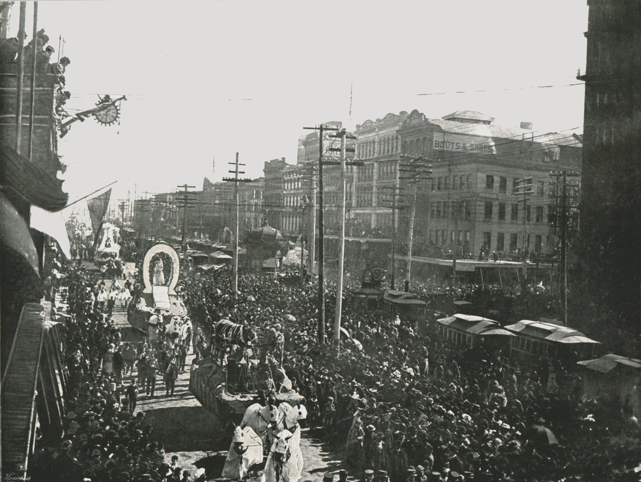 A Mardi Gras felvonulás a Canal Street-ben, New Orleansban, Amerikai Egyesült Államokban, 1895. alkotó: Unbekannt