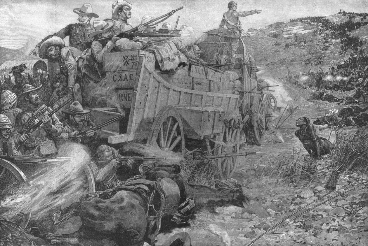 A Matabele-háború, 1893: Támadás az Imbebezi folyón a vagonok lágere ellen, 1901. november 1. alkotó: Unbekannt