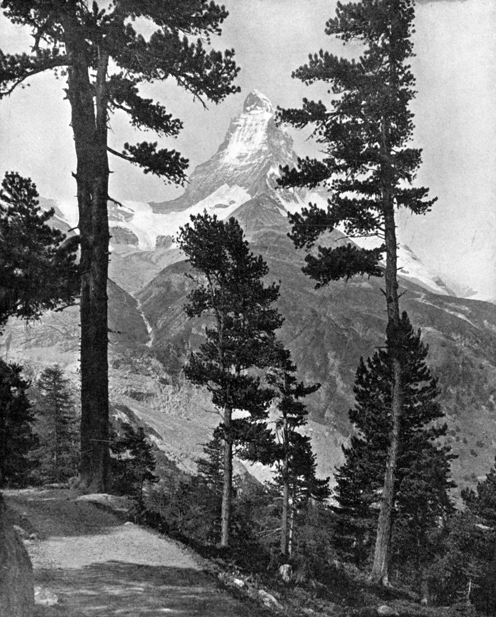 A Matterhorn a Riffel-ösvényről nézve, az Alpok, XX. század alkotó: Unbekannt