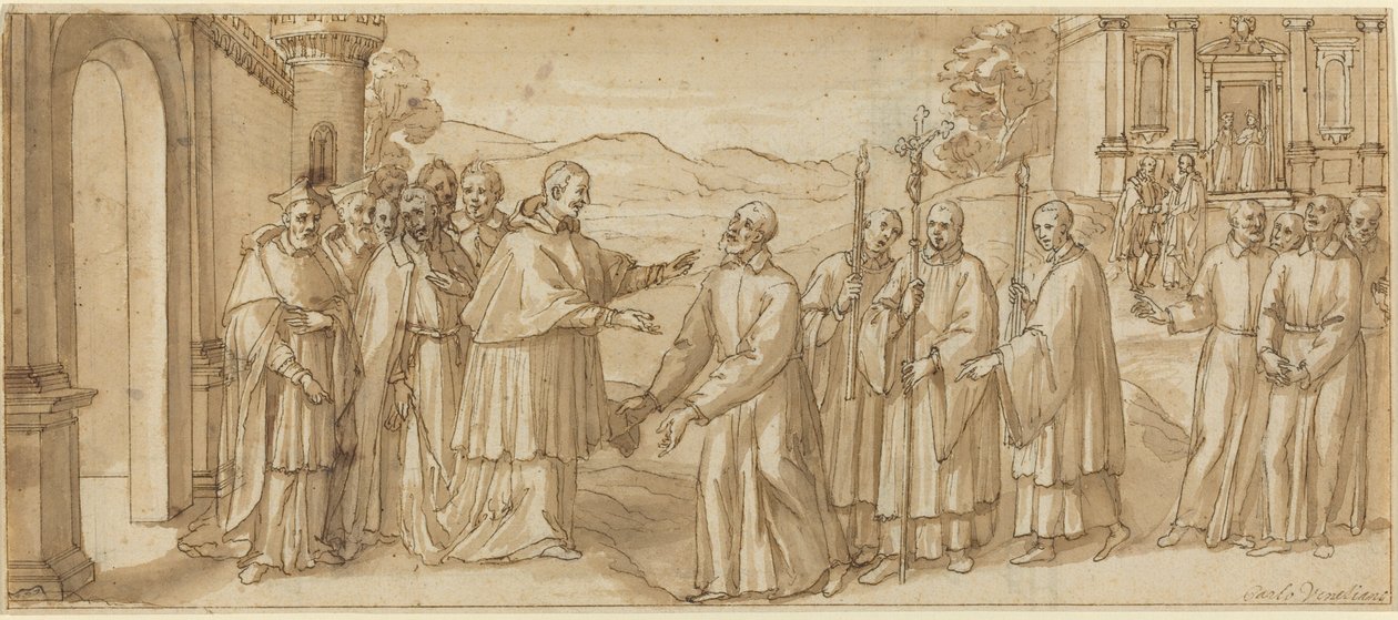 San Carlo Borromeo és San Filippo Neri találkozása, c. 1600. alkotó: Unbekannt