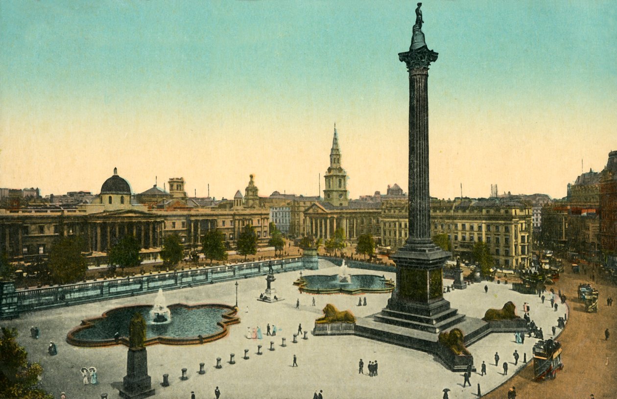 A National Gallery és a Nelsons-oszlop, Trafalgar Square, London, 1910. alkotó: Unbekannt