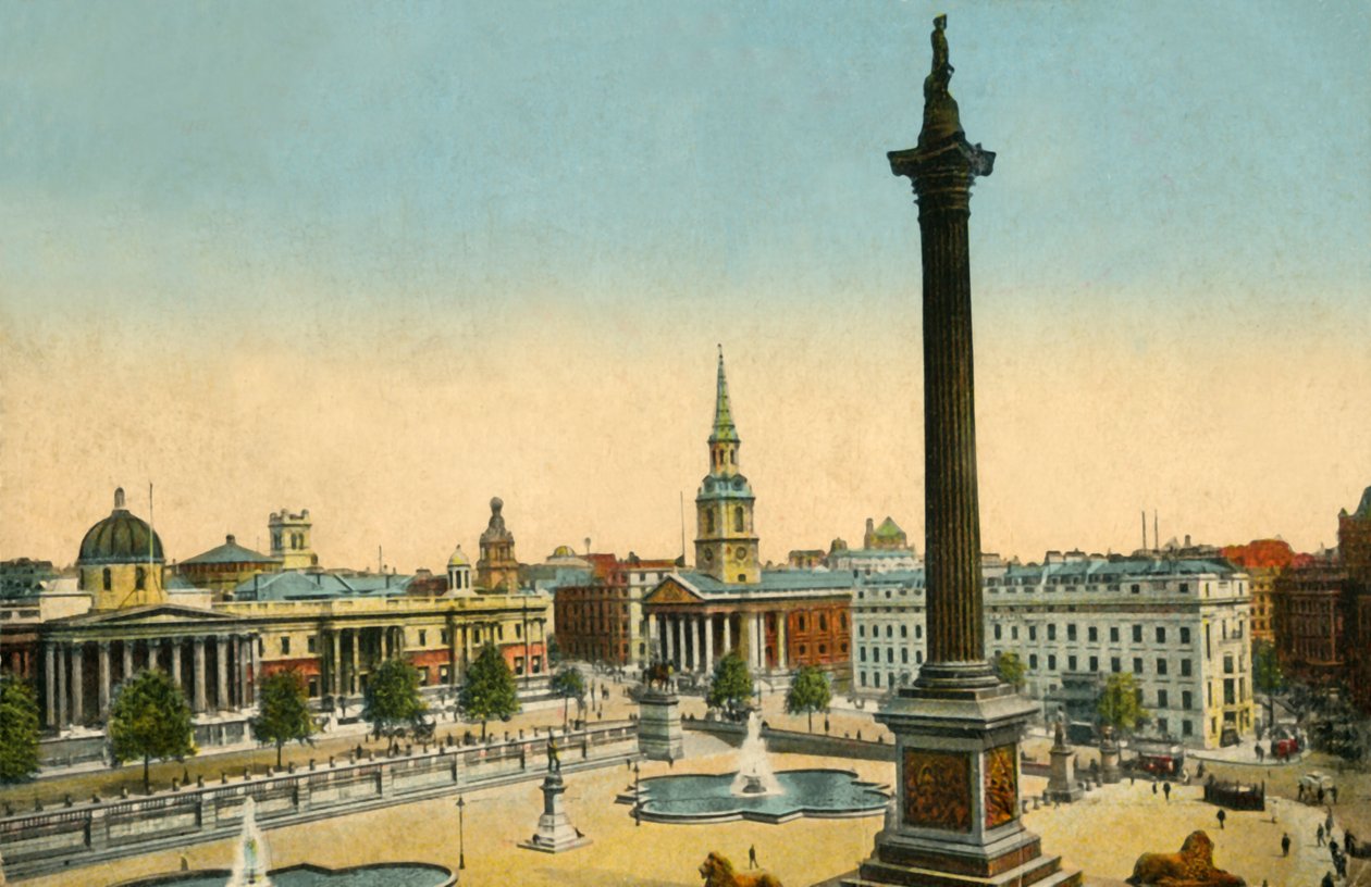 A National Gallery és a Nelsons-oszlop, Trafalgar Square, London, 1910. alkotó: Unbekannt