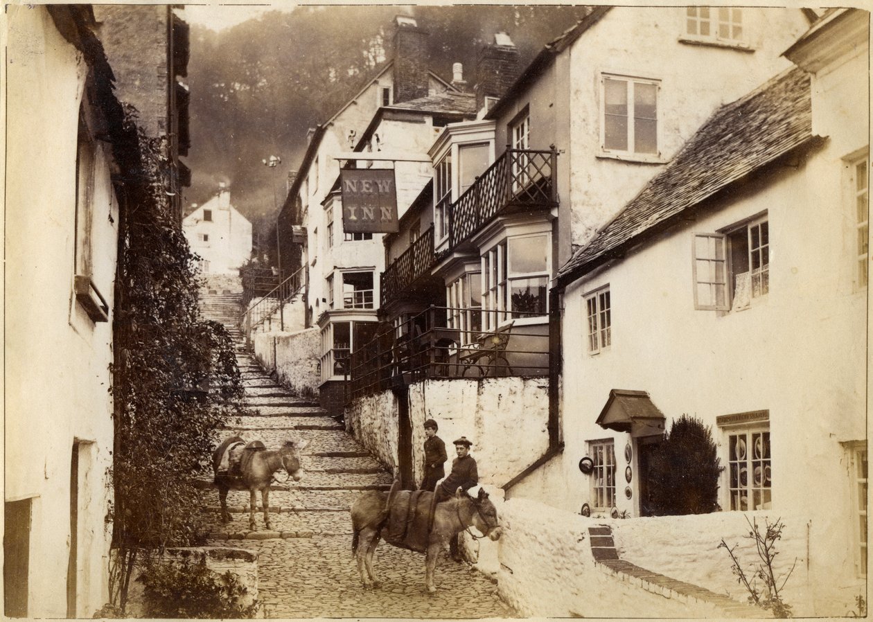 The New Inn and street, Clovelly, Devon, 19. század vége vagy 20. század eleje alkotó: Unbekannt