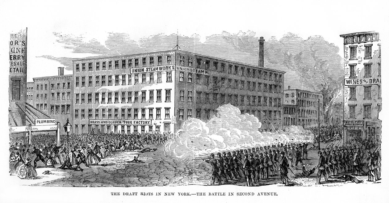 The New York Draft Riots, Second Avenue, New York City, 1863. július 13-16., 1872 alkotó: Unbekannt