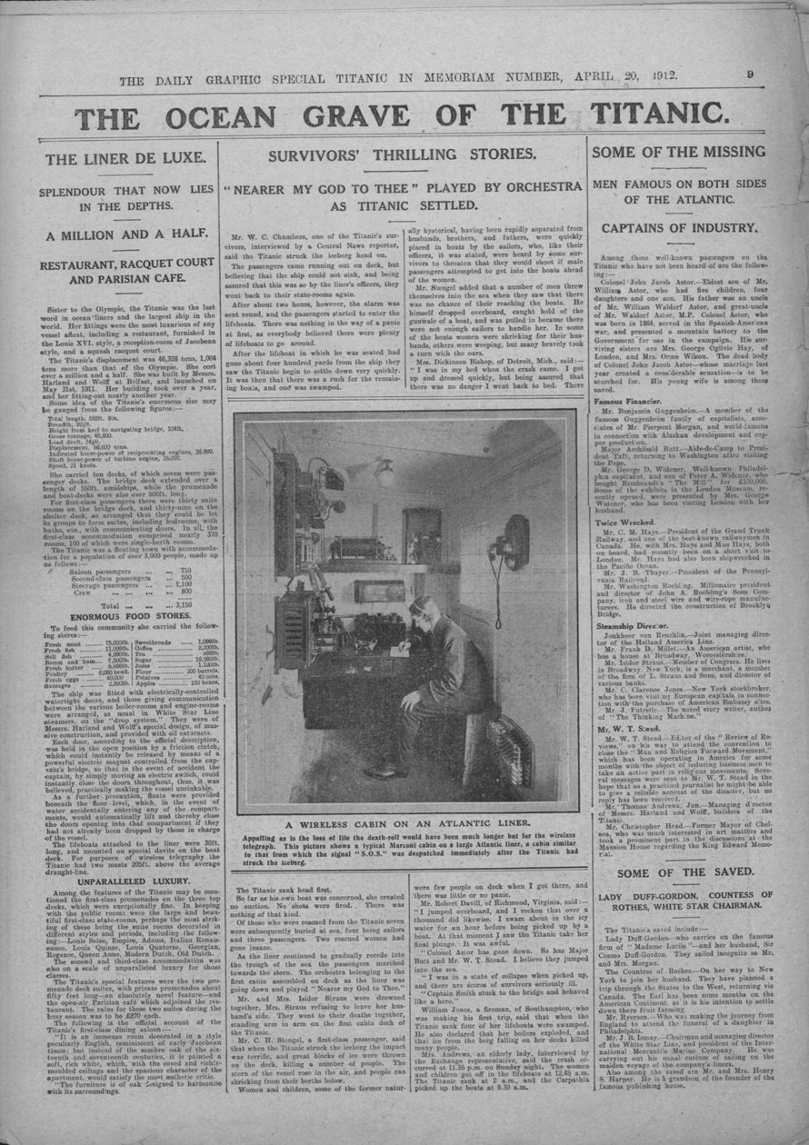 A Titanic óceánsírja és egy vezeték nélküli operátor fényképe, 1912. április 20. alkotó: Unbekannt