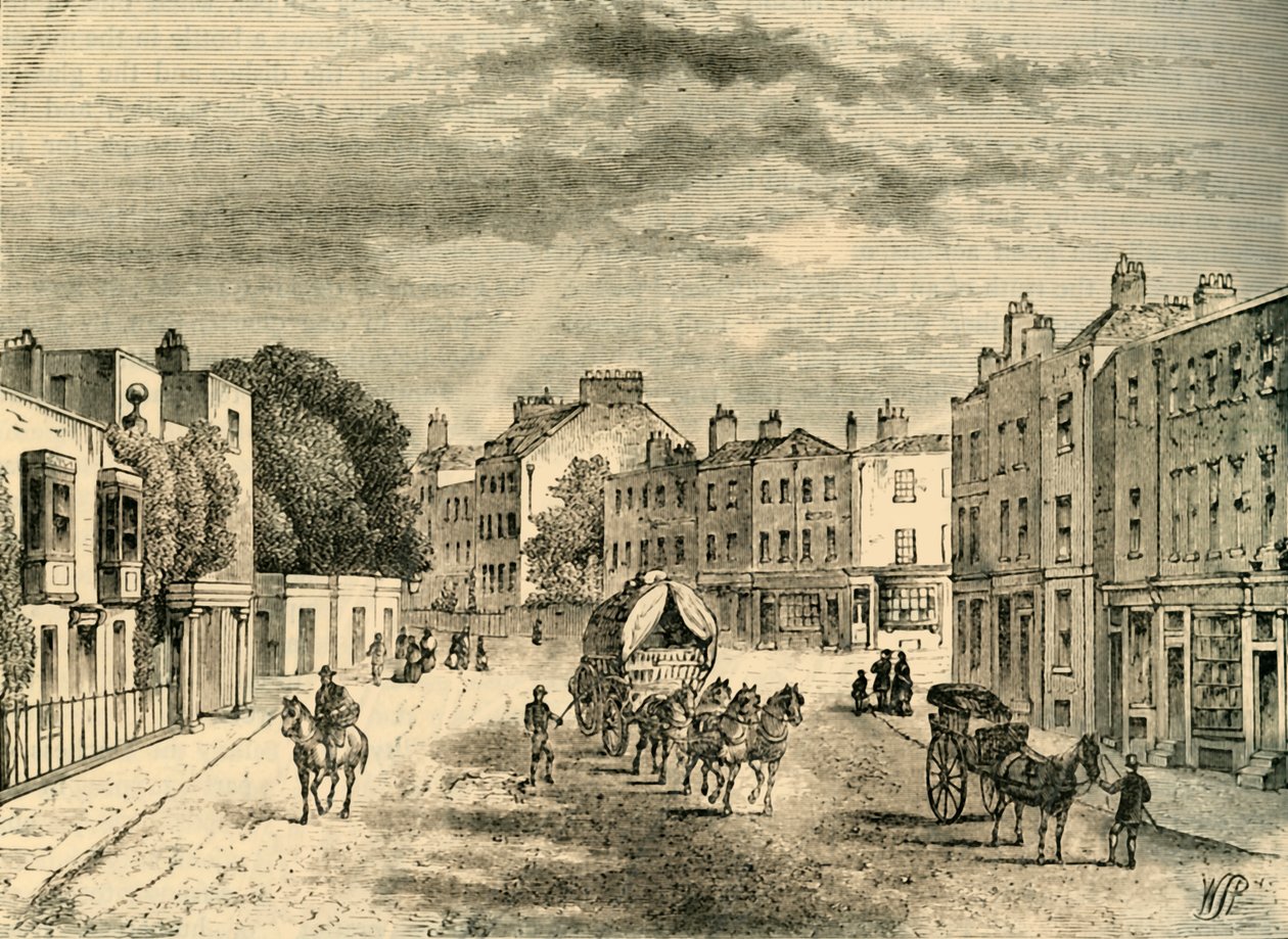 Vauxhall régi faluja, a kertek bejáratával, 1825-ben, 1878 körül. alkotó: Unbekannt