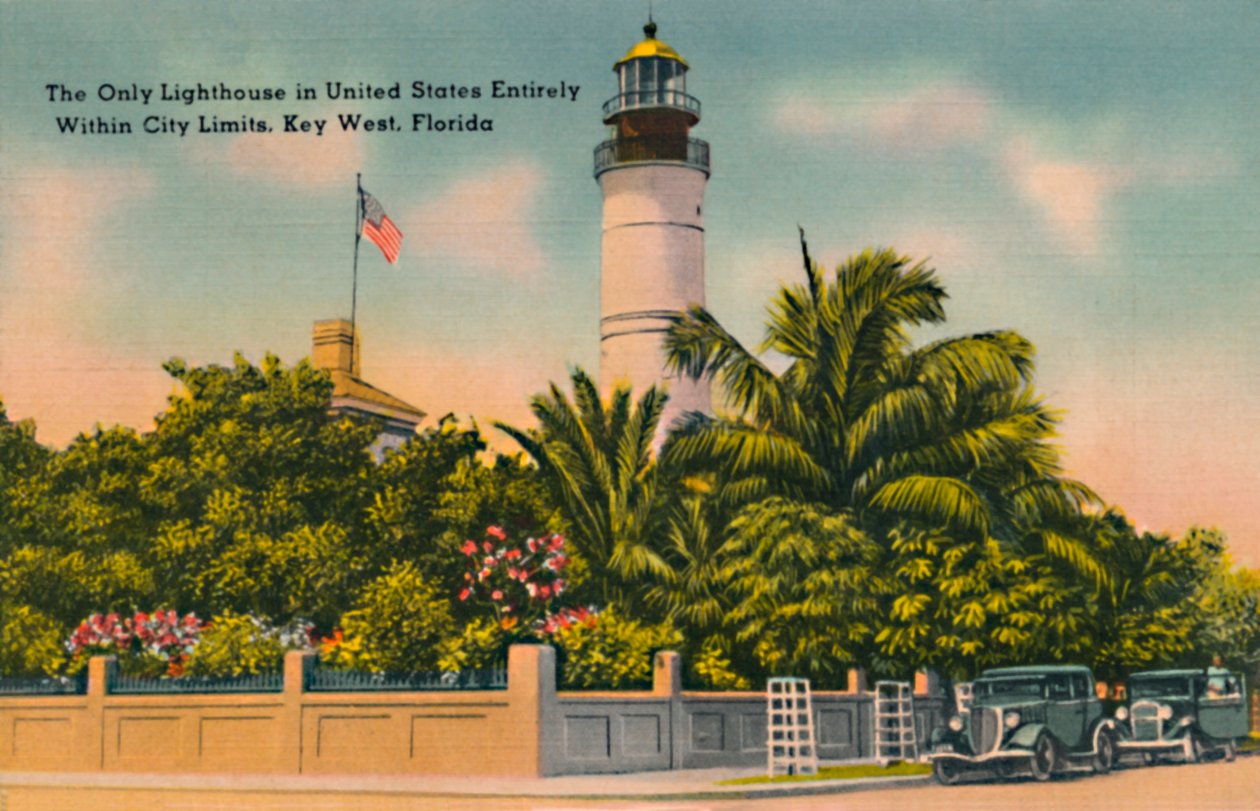 Az egyetlen világítótorony az Egyesült Államokban, teljes mértékben a város határain belül, Key West, Florida, 1940-es évek alkotó: Unbekannt
