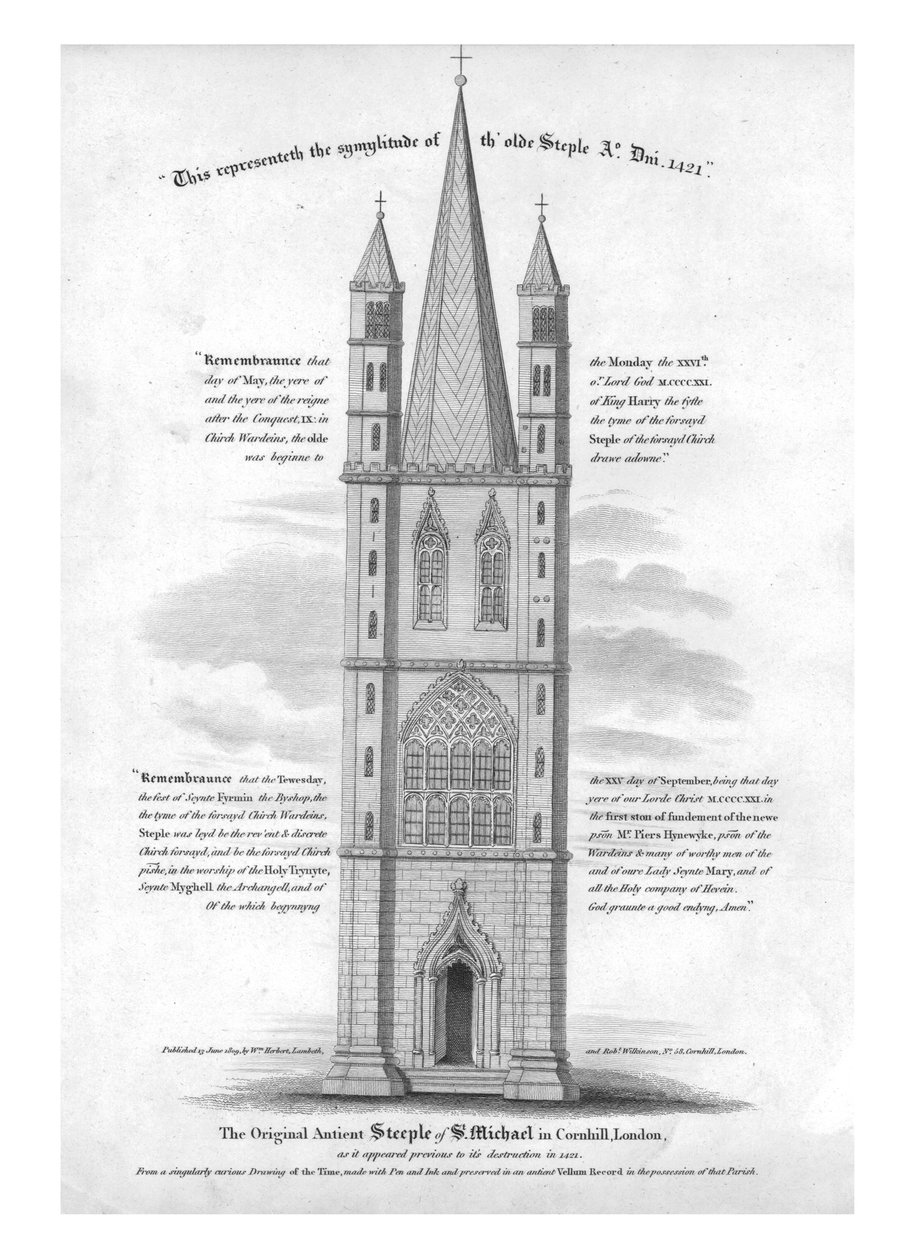 Az eredeti ókori St. Michael-torony Cornhillben, Londonban...1421, 1809. alkotó: Unbekannt