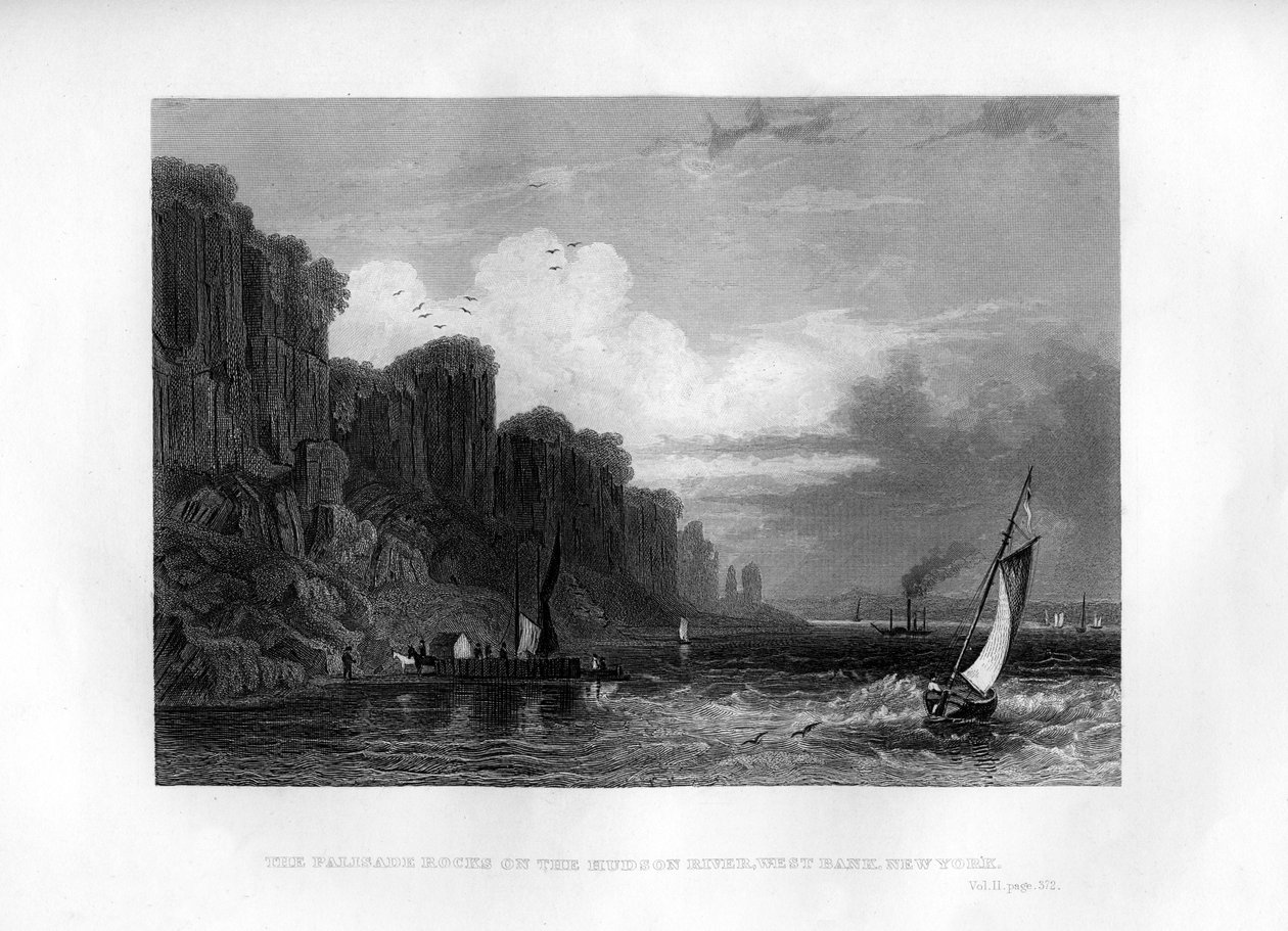 A Palisade Rocks a Hudson folyón, Ciszjordánia, New York, 1855 alkotó: Unbekannt