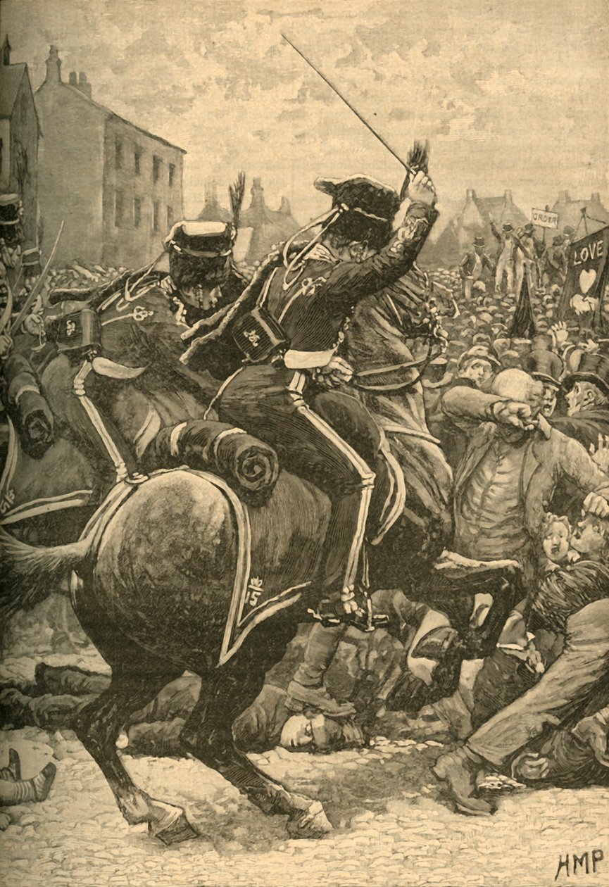 Peterloo-i mészárlás: huszárok vádat emelnek az emberek ellen, Manchester, 1819 c1890. alkotó: Unbekannt