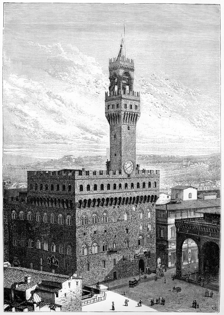 A Piazza della Signoria, Palazzo Vecchio, Firenze, Olaszország, 1882 alkotó: Unbekannt
