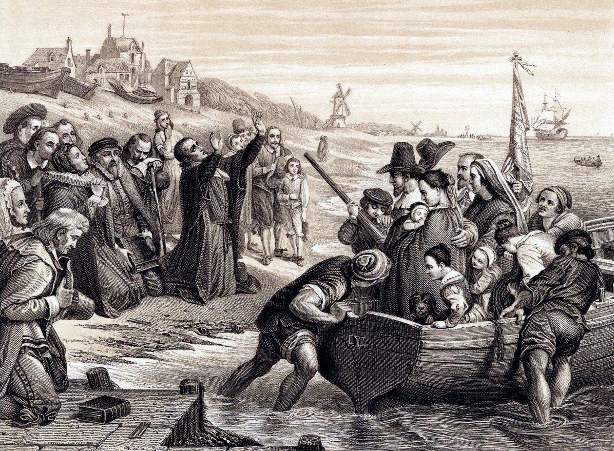 A zarándok atyák elhagyják Delft Havent amerikai útjukon, 1620. július 1878. alkotó: Unbekannt