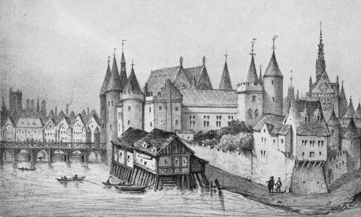 "A Pont aux Meuniers és a város királya palotájának egy része 1556-ban, 1915-ben alkotó: Unbekannt