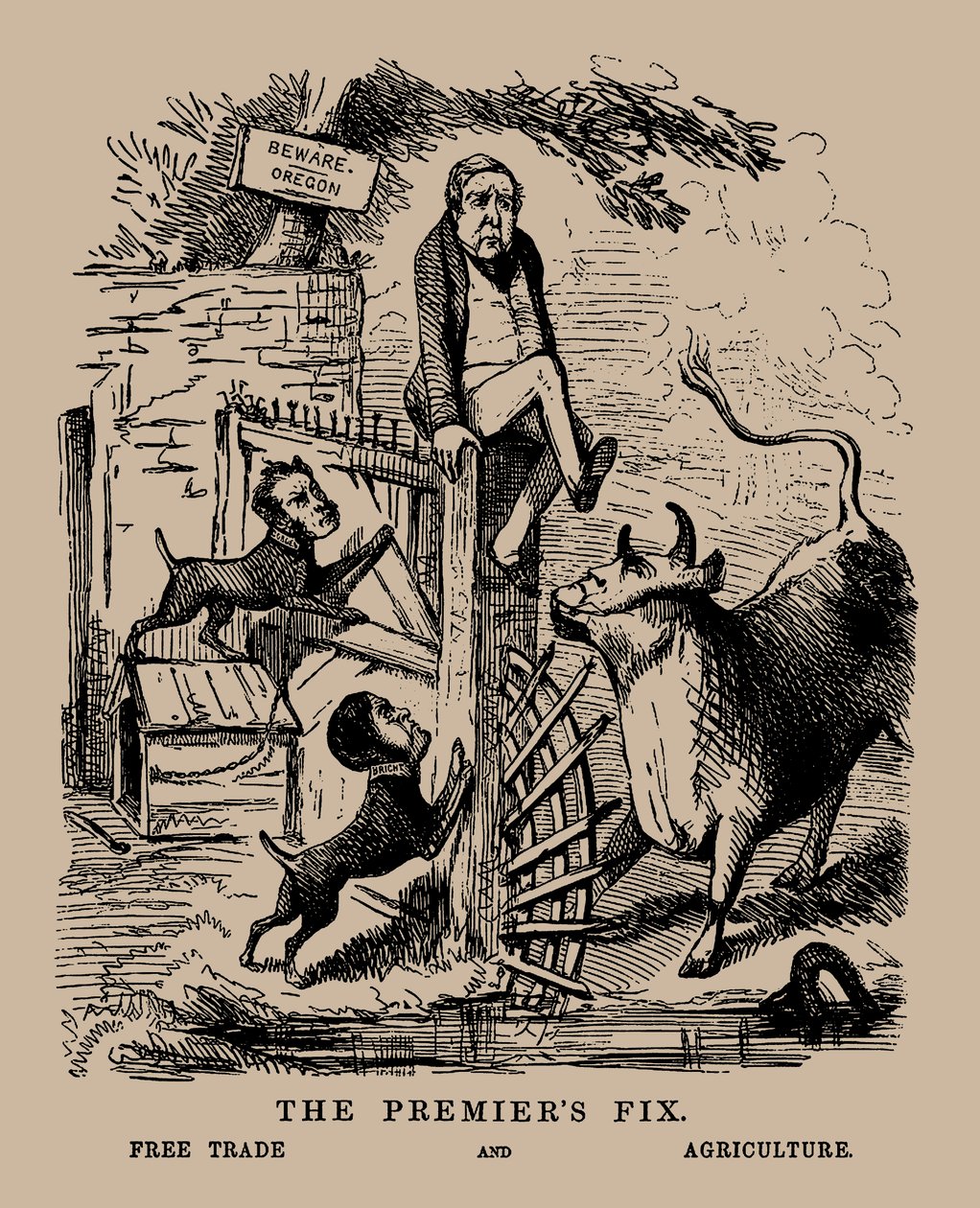 A miniszterelnök javítása. Szabadkereskedelmi és mezőgazdasági hámozás a szabadkereskedelem és a védelem között, 1845. április. alkotó: Unbekannt