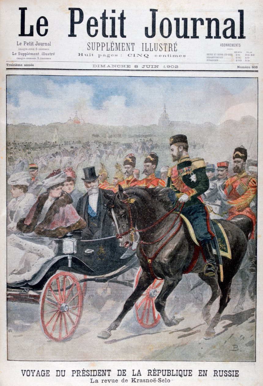 A Francia Köztársaság elnöke csapatok felülvizsgálatakor, Krasznoje Selo, Oroszország, 1902 alkotó: Unbekannt