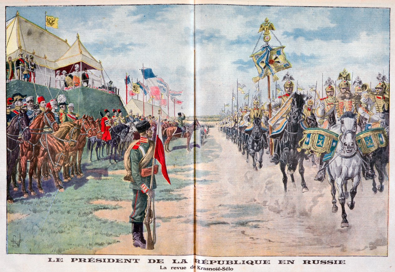 A köztársasági elnök áttekinti az orosz csapatokat, Krasznoje Selo, Oroszország, 1914 alkotó: Unbekannt