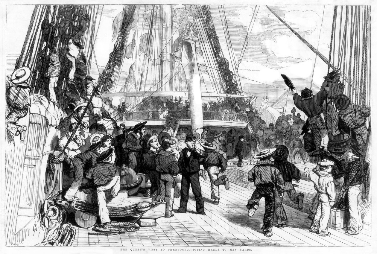 A királynék látogatása Cherbourgban – Piping Hands to Man Yards, 1858 alkotó: Unbekannt