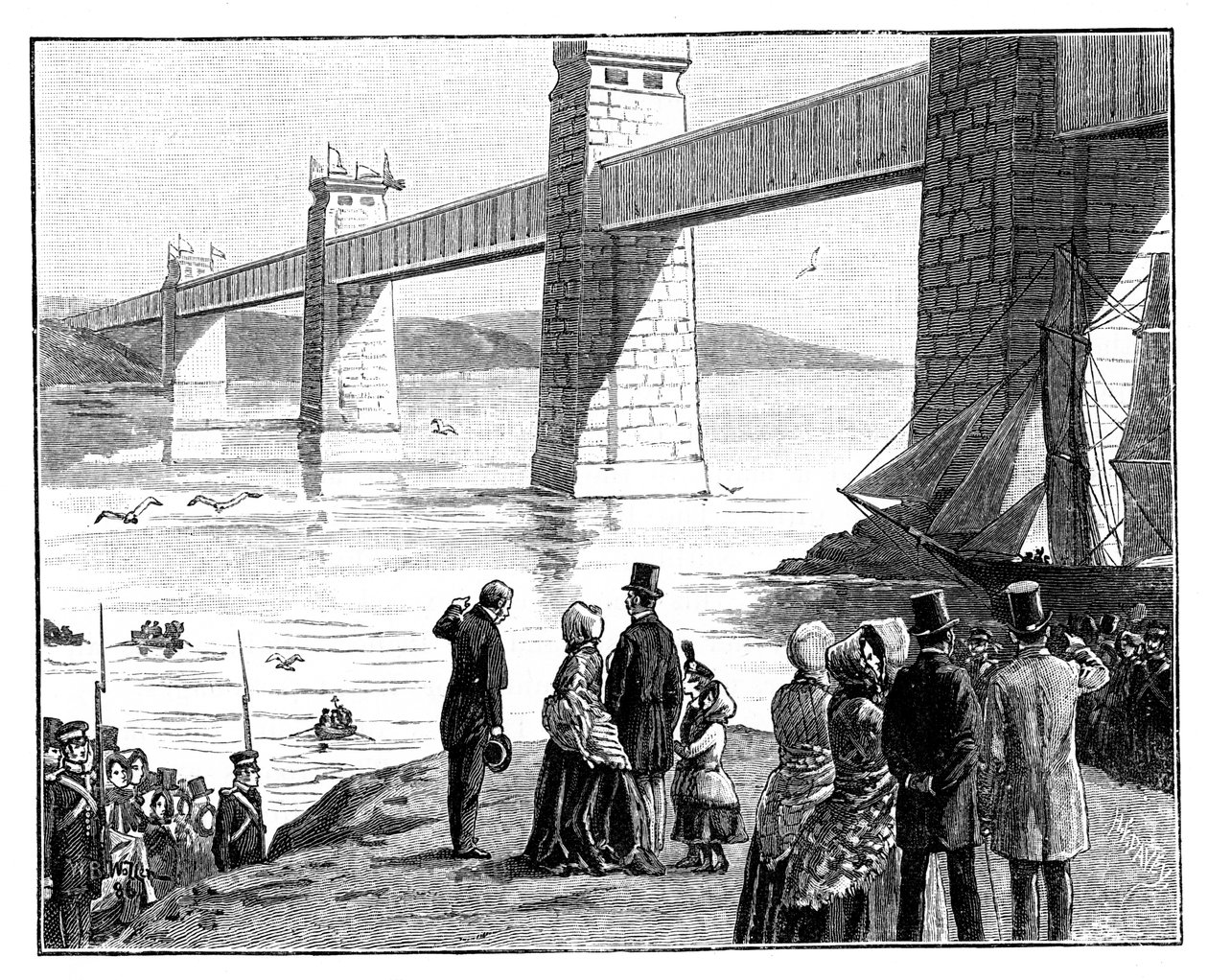 A királynék látogatása a Britannia Tubular Bridge-nél, Wales, 1888 alkotó: Unbekannt