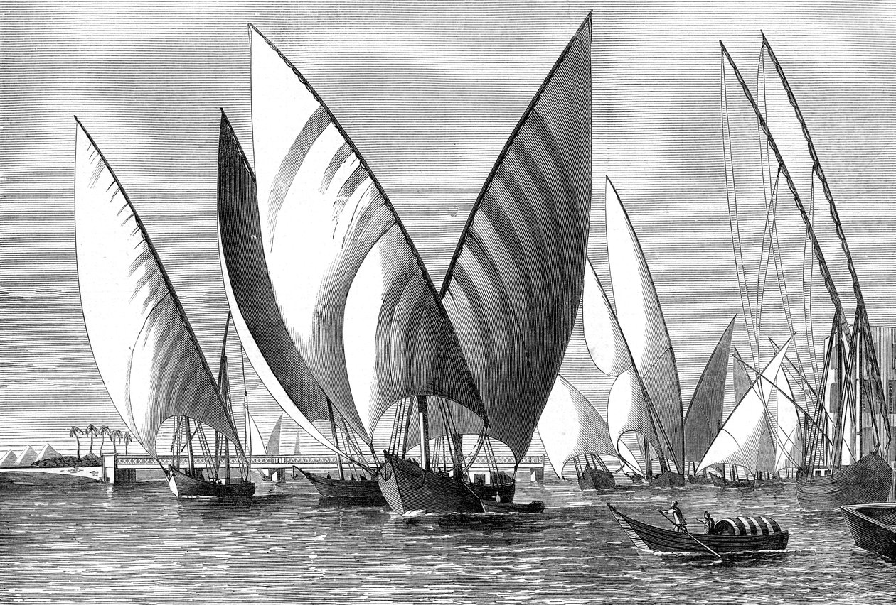 A folyó a Boulak-hídnál, Kairóban, dahabeah-okkal, 1874 alkotó: Unbekannt